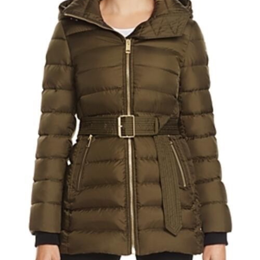 Burberry Limefield Hooded Belted Puffer Jacket Coat Size Extra Large, Green